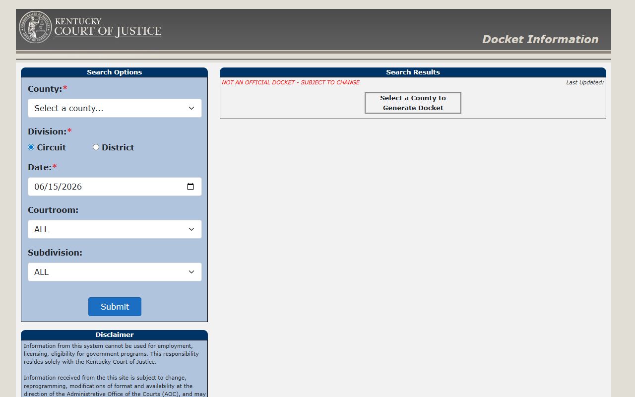 Floyd County court records docket search fields after arrest