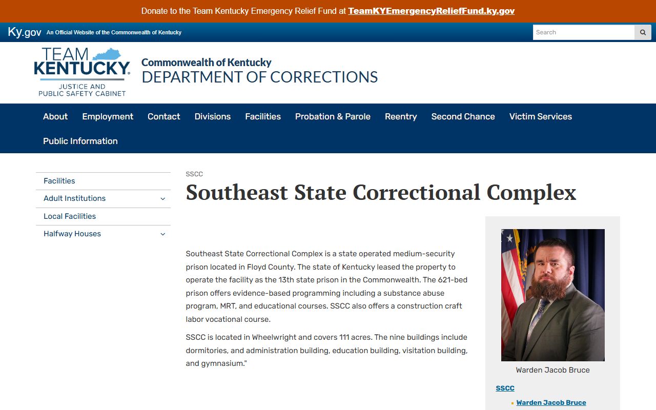 Southeast State Correctional Complex Floyd County inmate population facility page