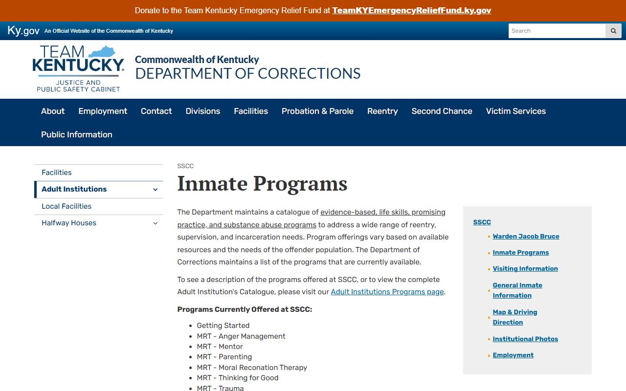Southeast State Correctional Complex inmate programs in Floyd County Kentucky