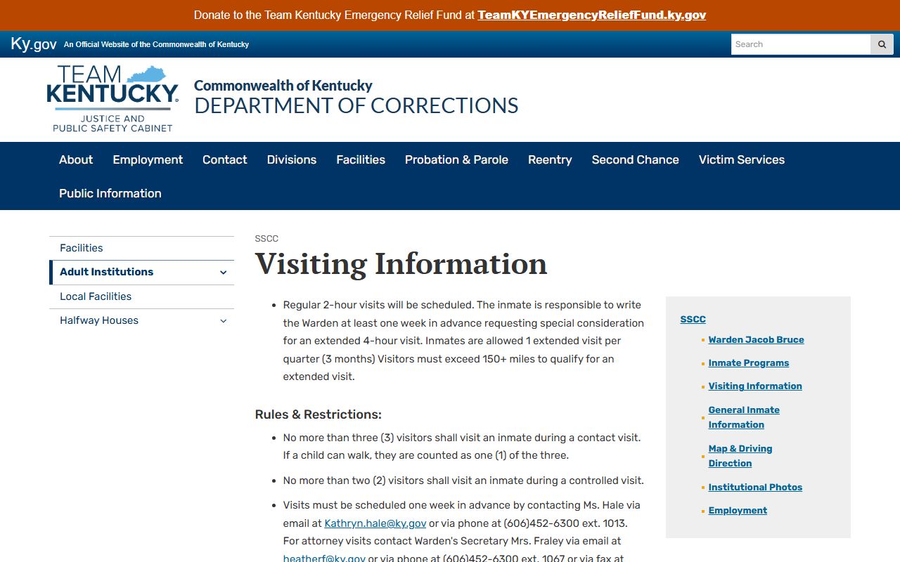 Southeast State Correctional Complex visiting rules and Securus video visit information